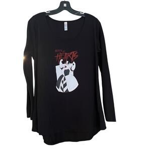 Lularoe Black Long Sleeve Blouse Topo Queen of Hearts Large Alice in Wonderland